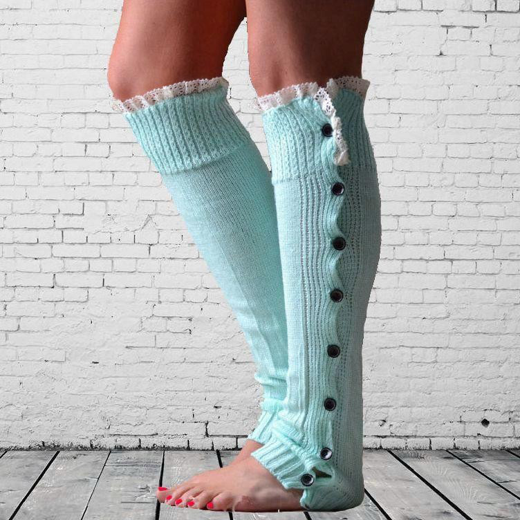 Knit Leg Warmers with Buttons Womens Slouchy Winter Legwear Long Boot Socks